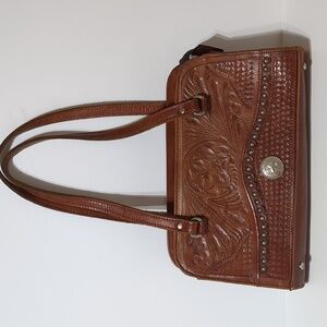 American West brown leather handbag purse.